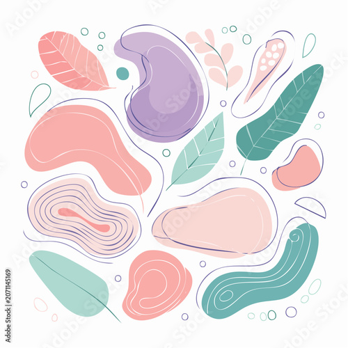Abstract Organic Shapes and Leaves in Pastel Colors