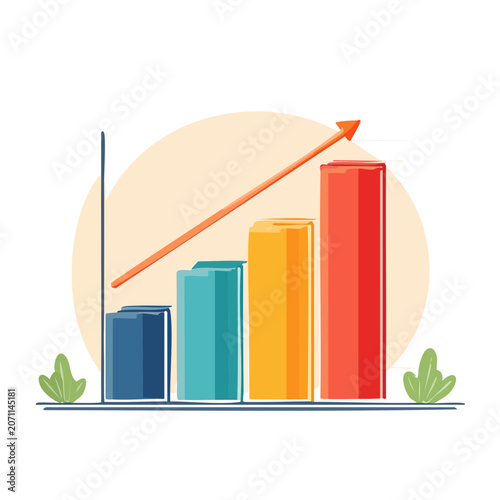 Bar chart with upward arrow and green leaves