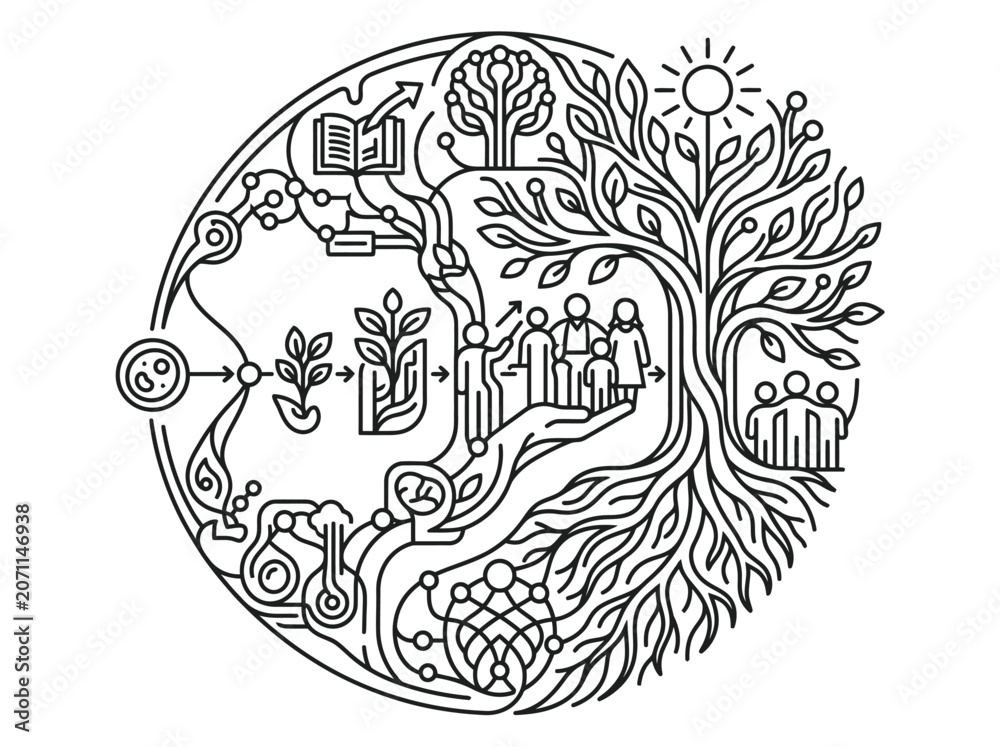 Obraz premium Circular life cycle illustration with tree and organic growth