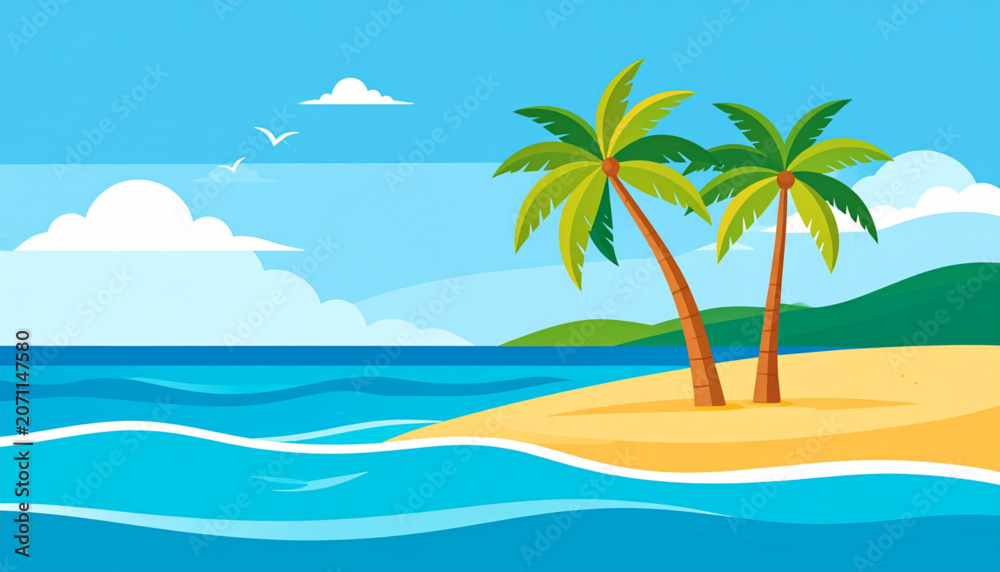 Obraz premium Flat Tropical Beach Vector