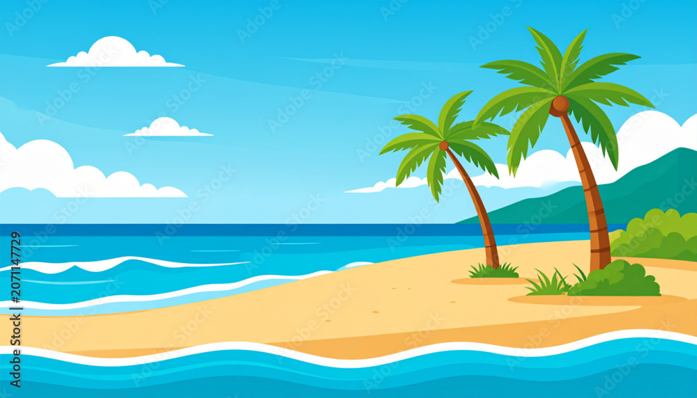 Fototapeta premium Flat Tropical Beach Vector