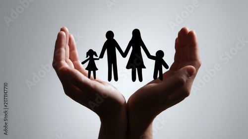 Hands Protecting Paper Family Cutout - Life Insurance Concept