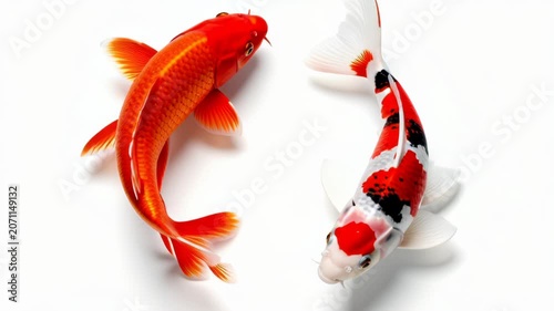 Two Vibrant Koi Fish Swimming Together Representing Harmony and Balance in Traditional Zen Pond Aesthetics