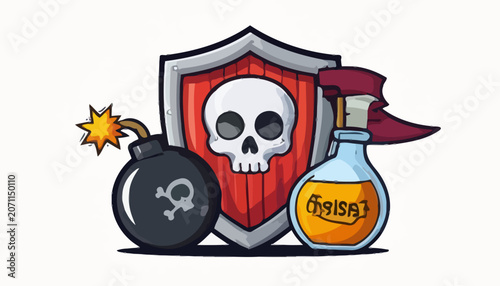 Pixel Art RPG Game Icons Set with Bomb Shield and Potion