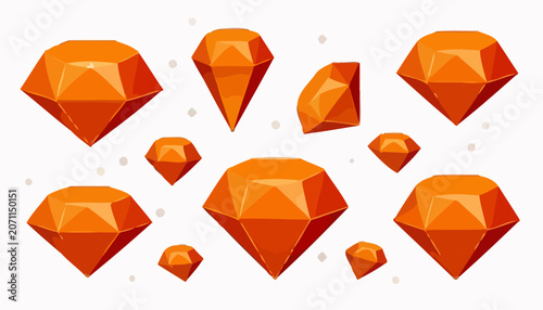 Set of Orange Gemstone Illustrations in Pixel Art Style