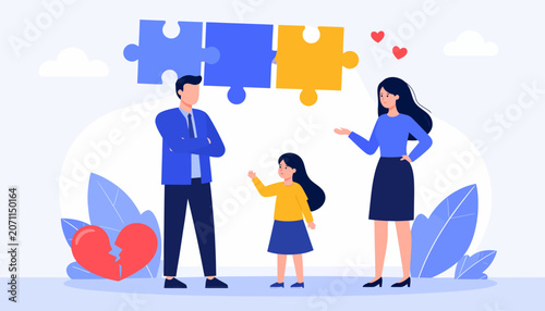 Divorced Parents Communicating with Child Concept Illustration