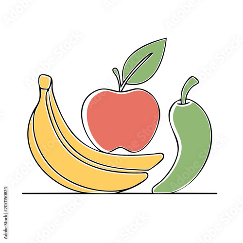 Flat design illustration of banana apple and pepper