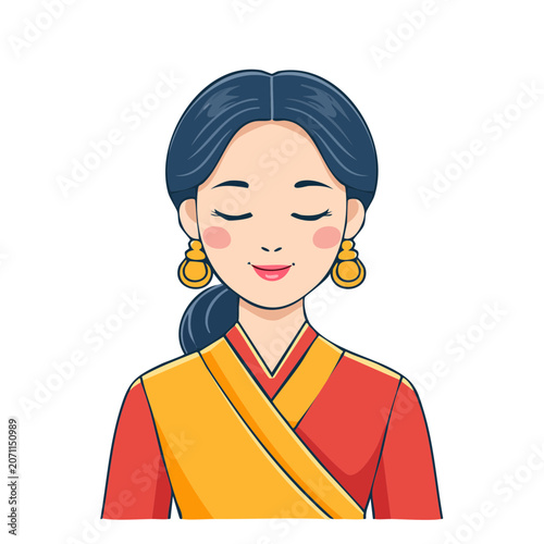 Flat vector illustration of a woman in traditional clothing