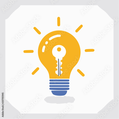 Light bulb with key icon representing idea and solution