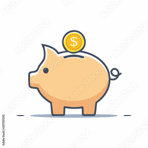 Piggy bank with a coin