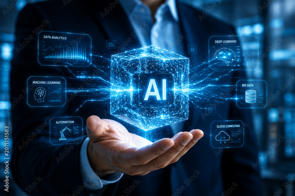 Fototapeta premium Futuristic AI Technology Concept with Digital Data Visualization