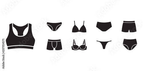Canvastavla Swimwear Silhouette Icons Set with Bikini Sports Bra Underwear Beachwear and Wom