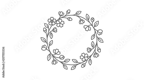 Floral Wreath with Leaves and Flowers.