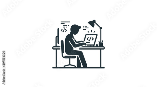 Person sitting at desk with laptop.