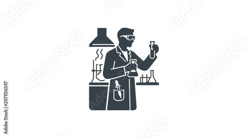Scientist in lab coat working.
