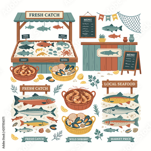 фотографія Colorful seafood market food display.