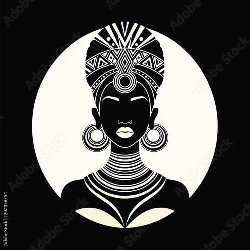Stylized Portrait of an African Woman with Traditional Ornaments.