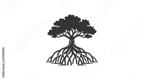 Tree with exposed roots illustration.
