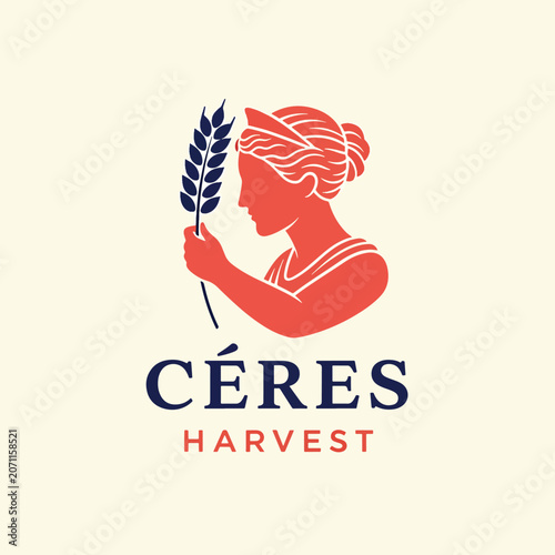 Ceres goddess holding wheat stalk logo design.