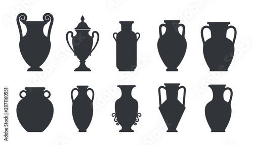 Foto Ancient Greek amphora silhouettes vector collection