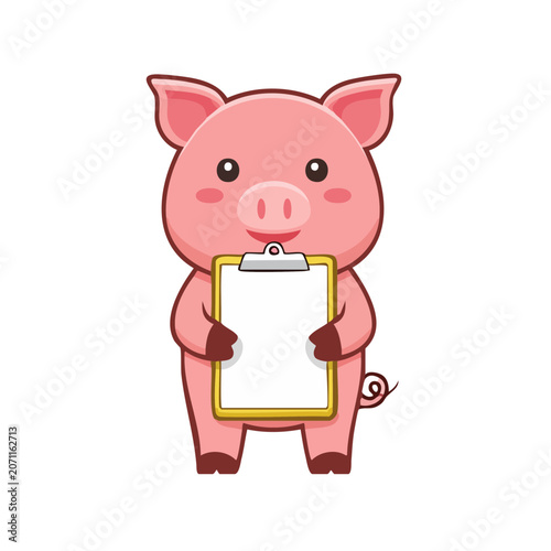 Cute cartoon pig holding a clipboard