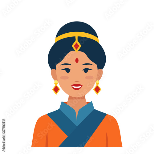 Flat vector illustration of a woman in traditional attire