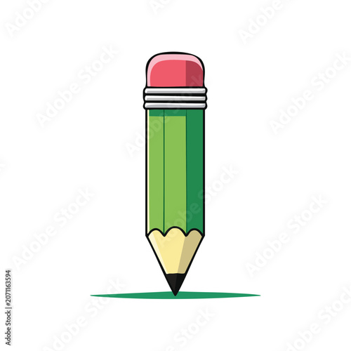 Green pencil with pink eraser flat vector illustration