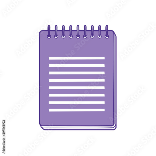 Purple spiral notebook with lined paper, flat vector illustration