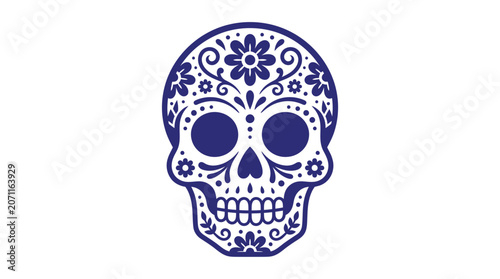 Blue floral sugar skull decorative icon
