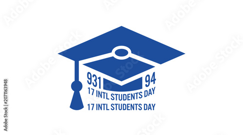 Blue graduation cap icon with commemorative holiday text.