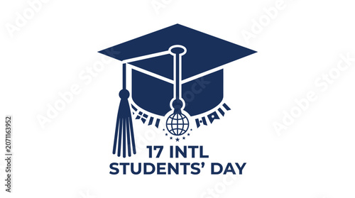 Blue graduation cap logo for International Students Day.