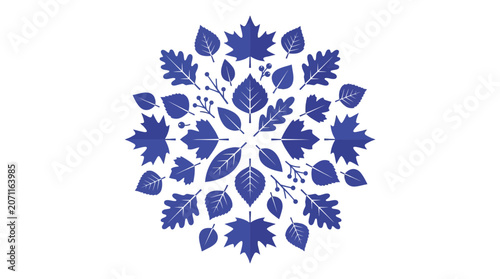 Blue leaf mandala pattern design for autumn decor.