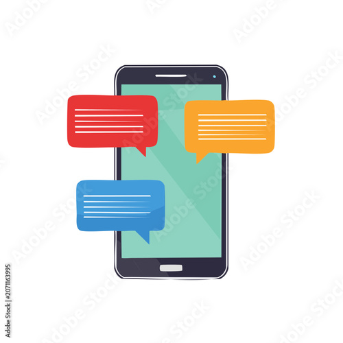 Smartphone with colorful chat bubbles vector illustration