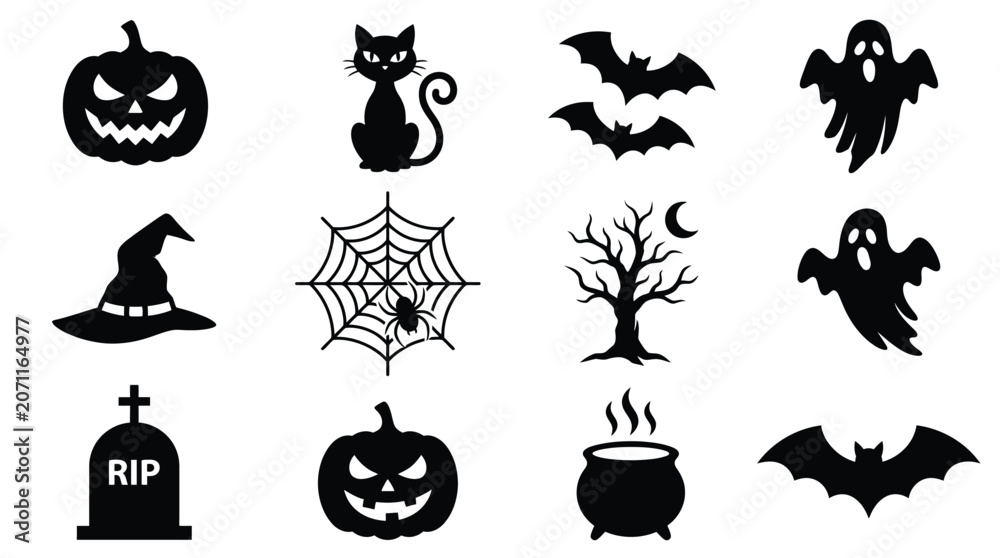 Fototapeta premium Halloween symbols include bats and ghosts for spooky themes.