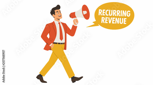 Businessman announcing recurring revenue with megaphone.