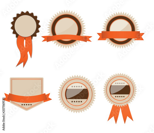 Set of modern award badges and ribbons featuring stars and gradient fills isolated on transparent background