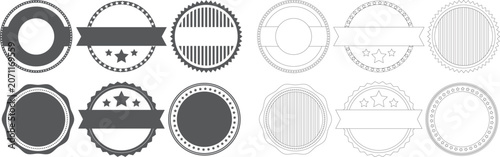 Set of modern badge seals with geometric patterns and star accents for branding or design projects isolated on transparent background
