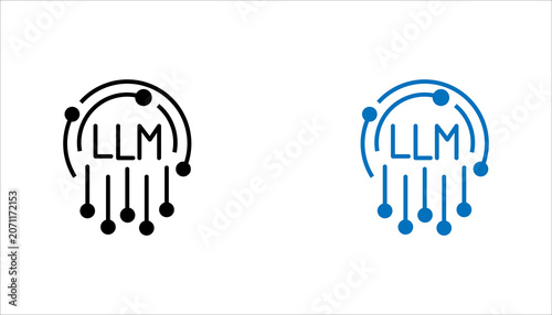 Modern line icon representing Large Language Models (LLM) and artificial intelligence technology. Ideal for AI applications, machine learning, neural networks, automation, and digital innovation conce