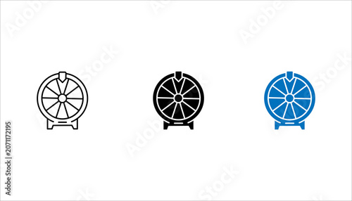 Simple outline prize wheel icon representing games of chance, lucky draws, raffles, contests, rewards, and promotional events. Perfect for entertainment and marketing materials.