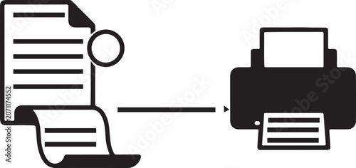 Fotografie Document file printing process icon showing paper and printer with document prin
