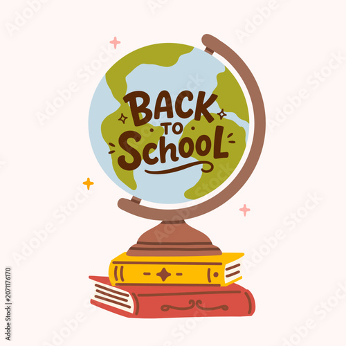 Cute Back To School Globe and Books Illustration