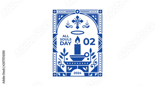 Bild auf Leinwand Blue All Souls Day candle and cross frame icon.