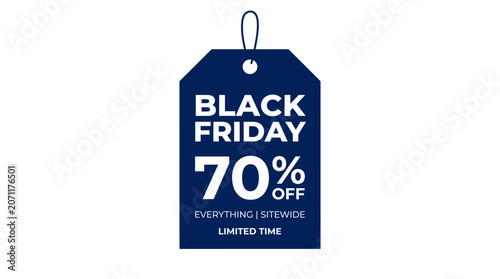 Blue Black Friday sale tag with 70 percent discount.