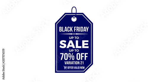 Blue Black Friday sale tag with seventy percent.