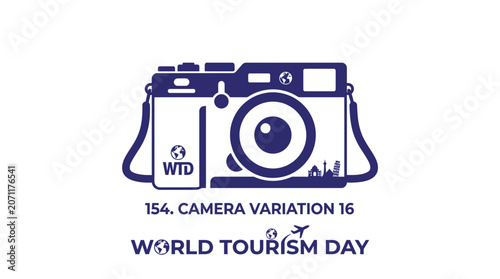 Blue camera icon for World Tourism Day celebration.