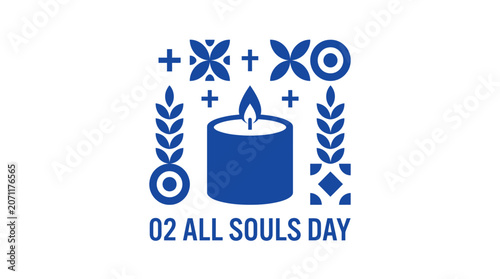 Blue candle icon with religious symbols and grain