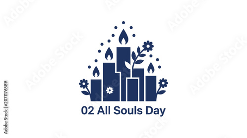 Blue candles and flowers icon for All Souls Day