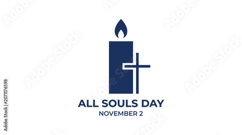 Blue candle with cross for All Souls Day remembrance.