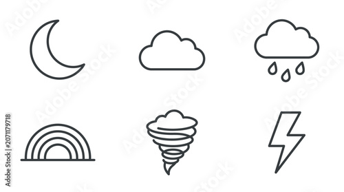 Obraz na plátně Weather forecast and natural phenomena line icons set.