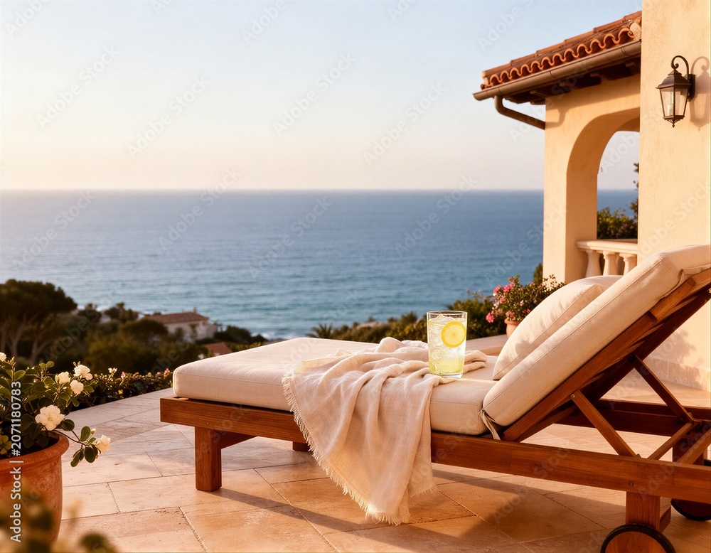 Obraz premium Relaxing Ocean View Lounging Scene